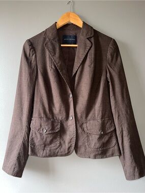 Banana Republic Dark Brown Linen-Blend Tailored Blazer